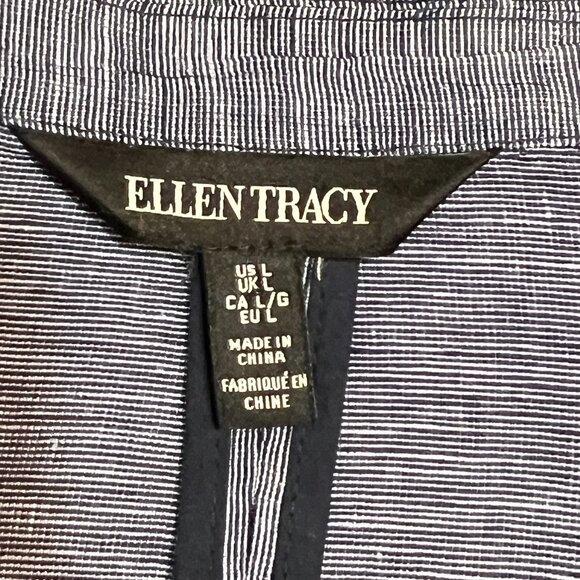Ellen Tracy Women’s Linen Blazer Jacket Blue Pinstripe One Button Lightweight - Picture 5 of 12